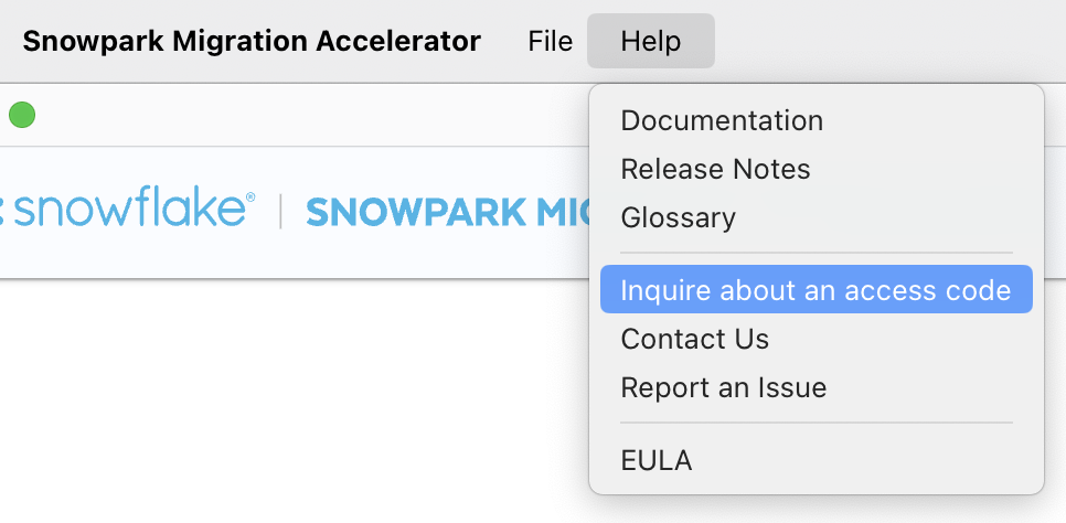 Inquire about an access code from the Help Menu
