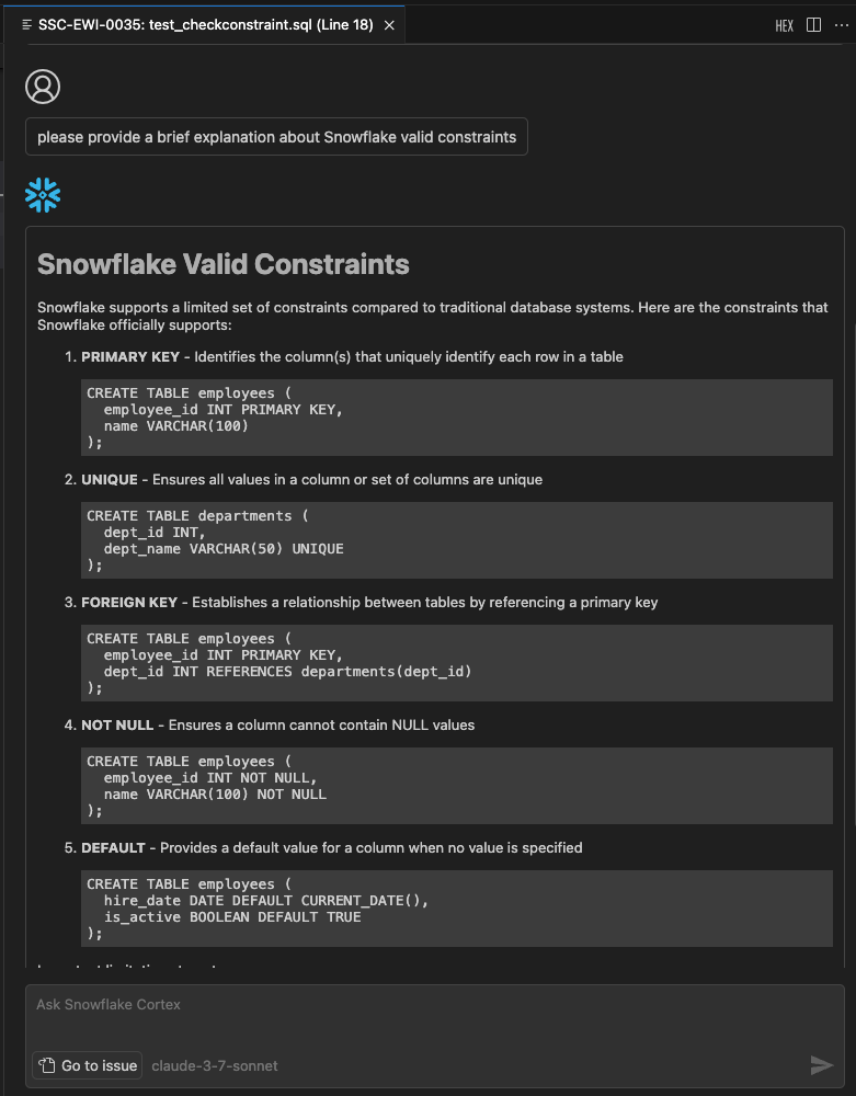 SnowConvert AI Migration Assistant chat interaction