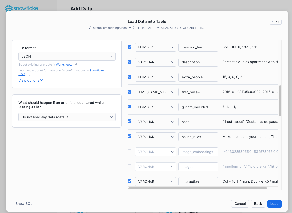 Adding data in Snowsight UI