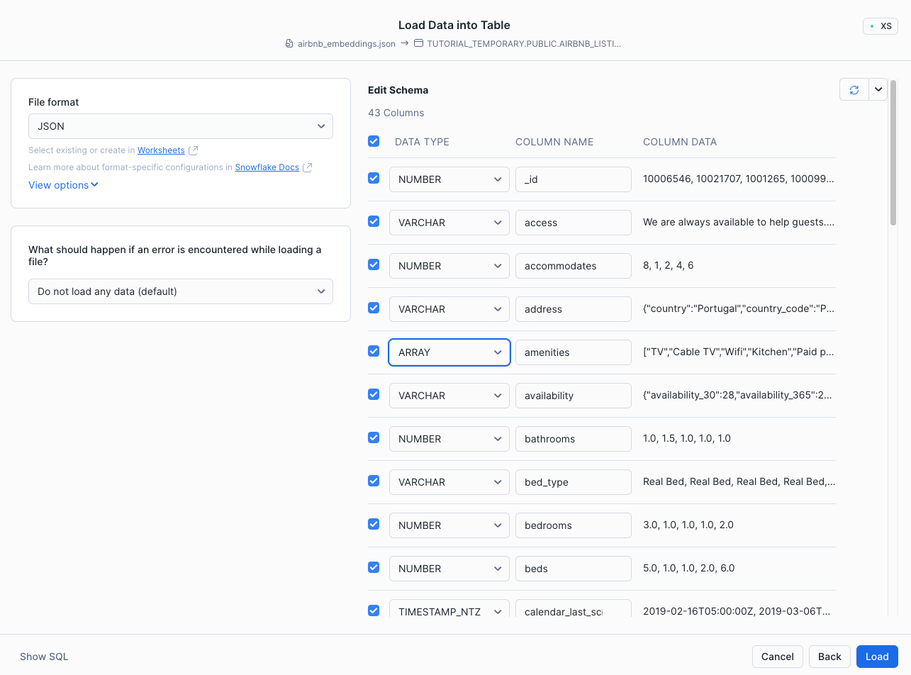 Adding data in Snowsight UI