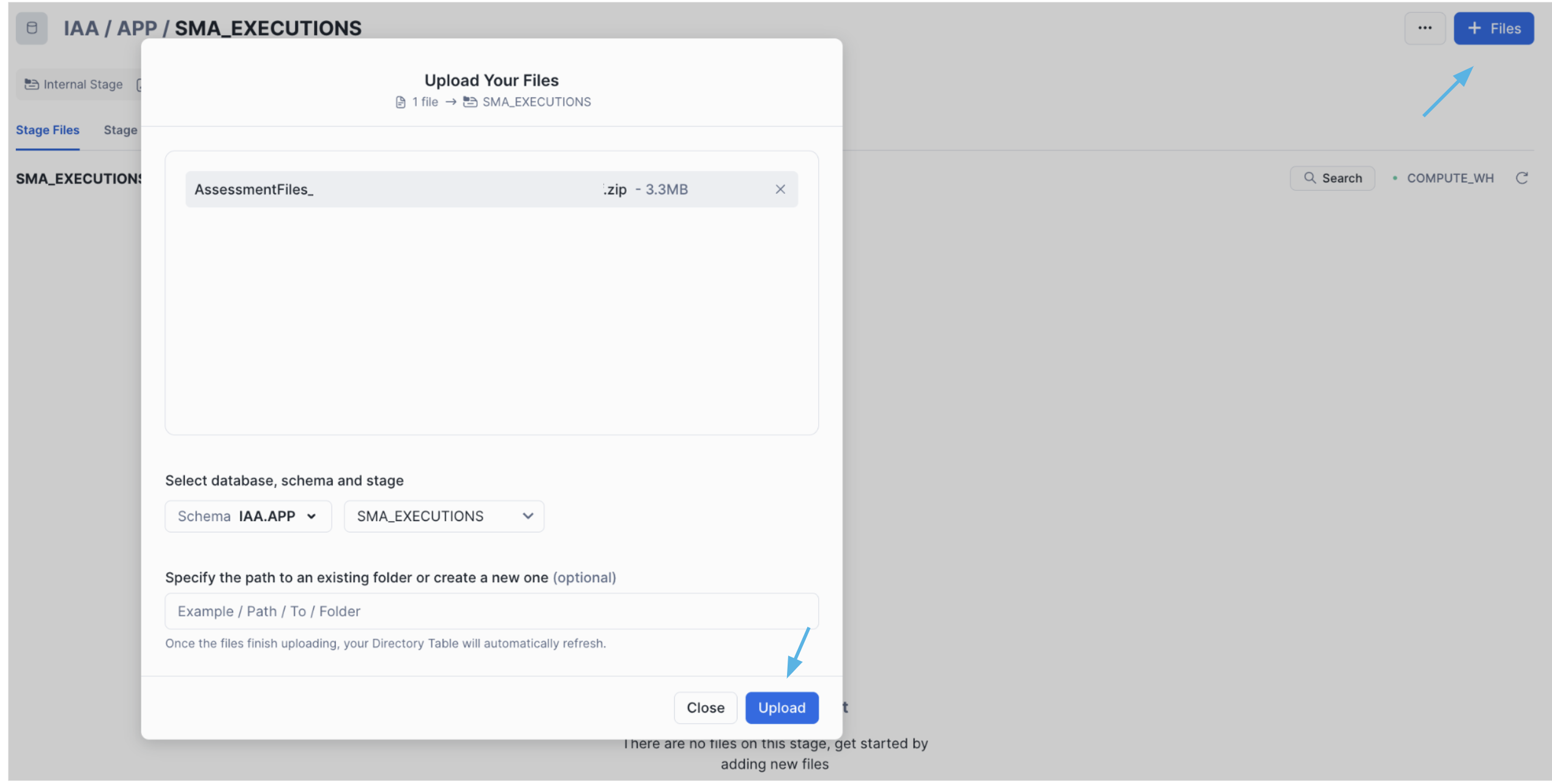 Uploading SMA output into the SMA_EXECUTIONS stage