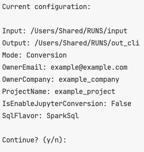 Current configuration before start process.