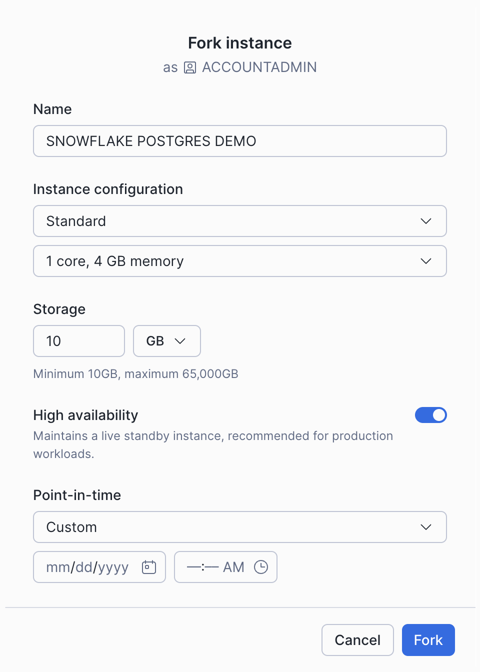 Create a Snowflake Postgres instance