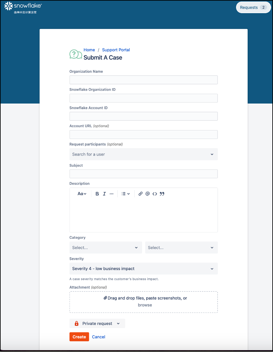 Form for submitting a new case