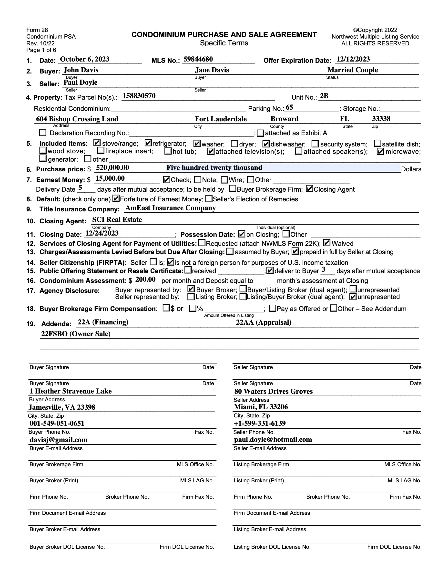 Example document (purchase and sale agreement).