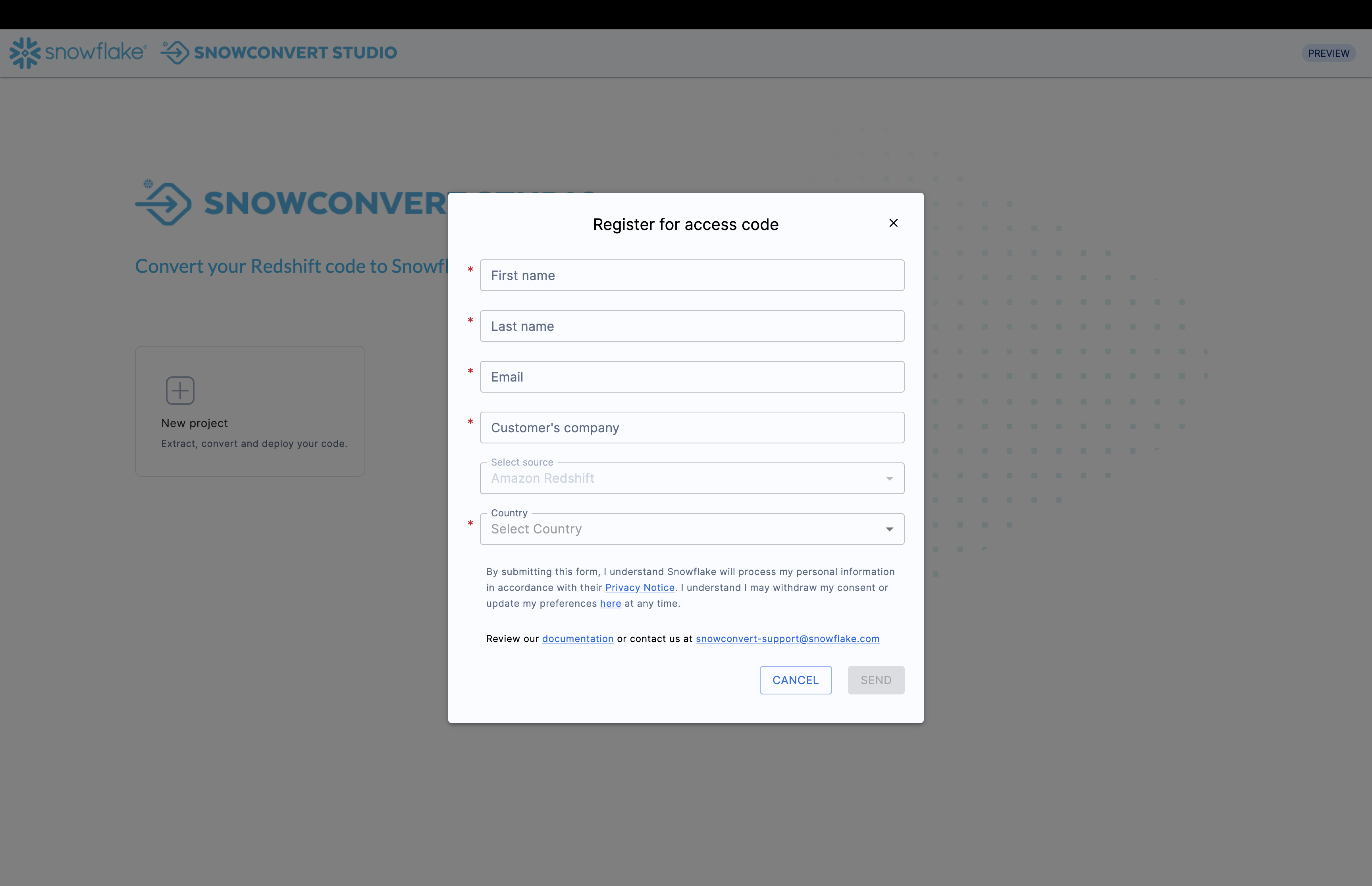 SnowConvert Studio - Register for Access Code