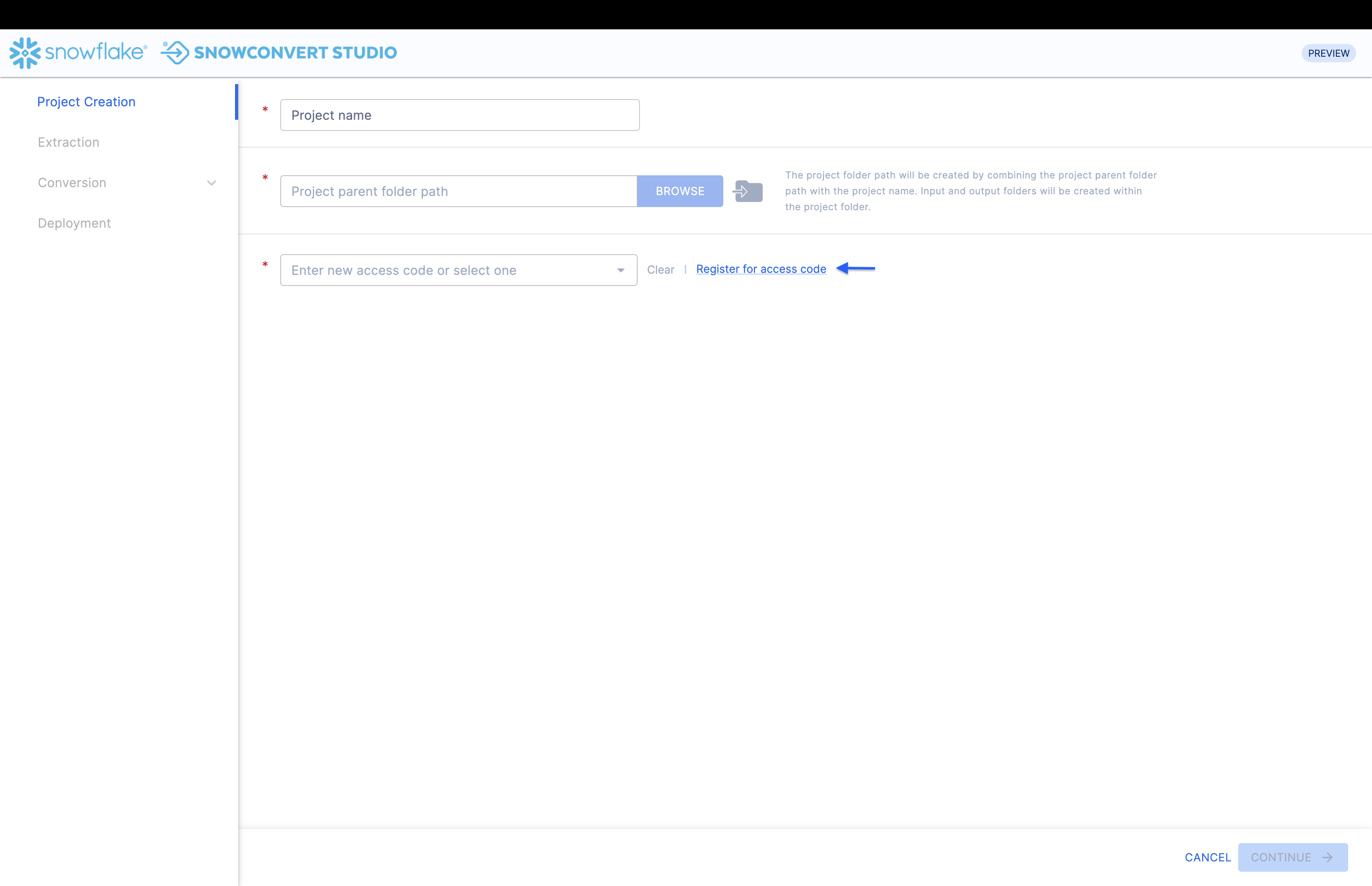 SnowConvert Studio - Project Creation