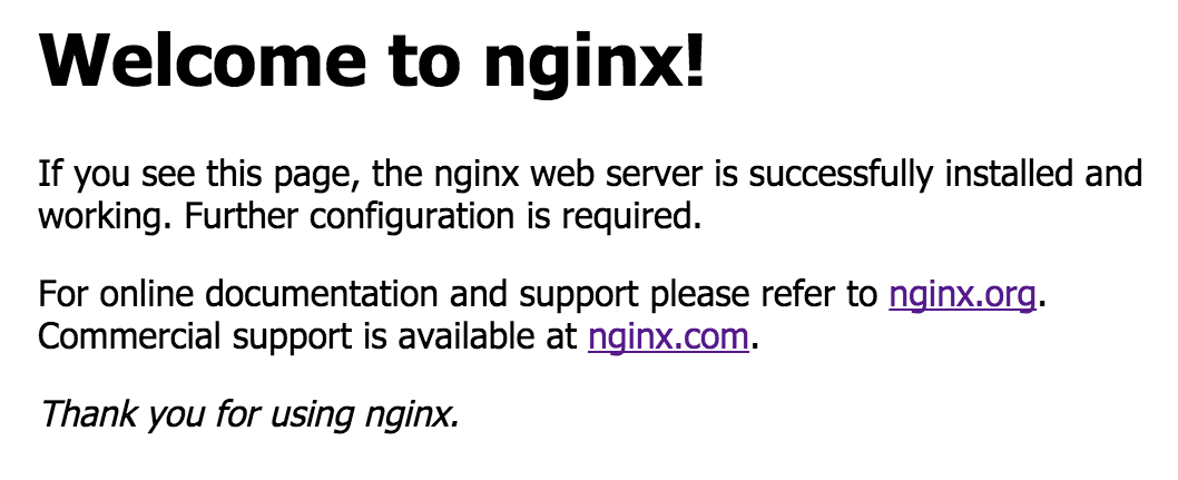 Screenshot of the NGINX web server success page in a browser