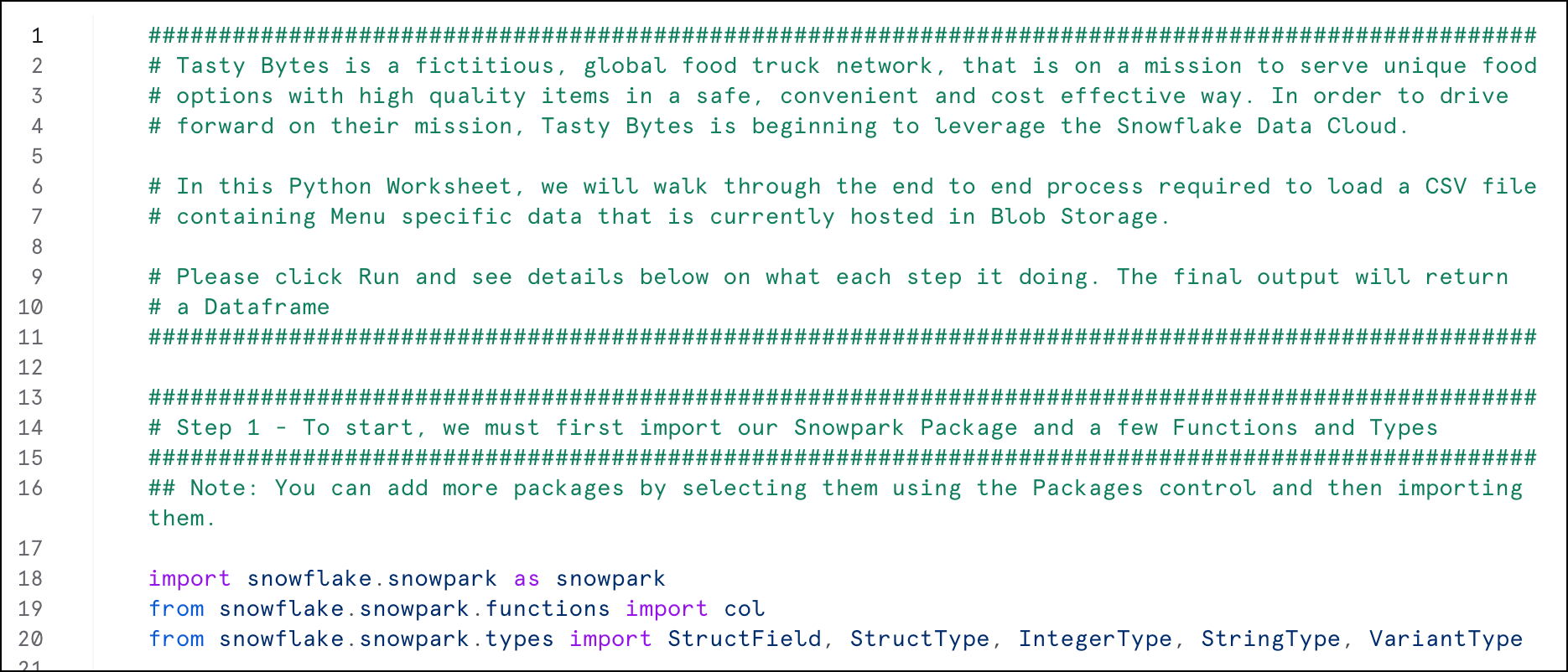 The Python load and query worksheet, which contains the code for this tutorial, along with descriptive comments.