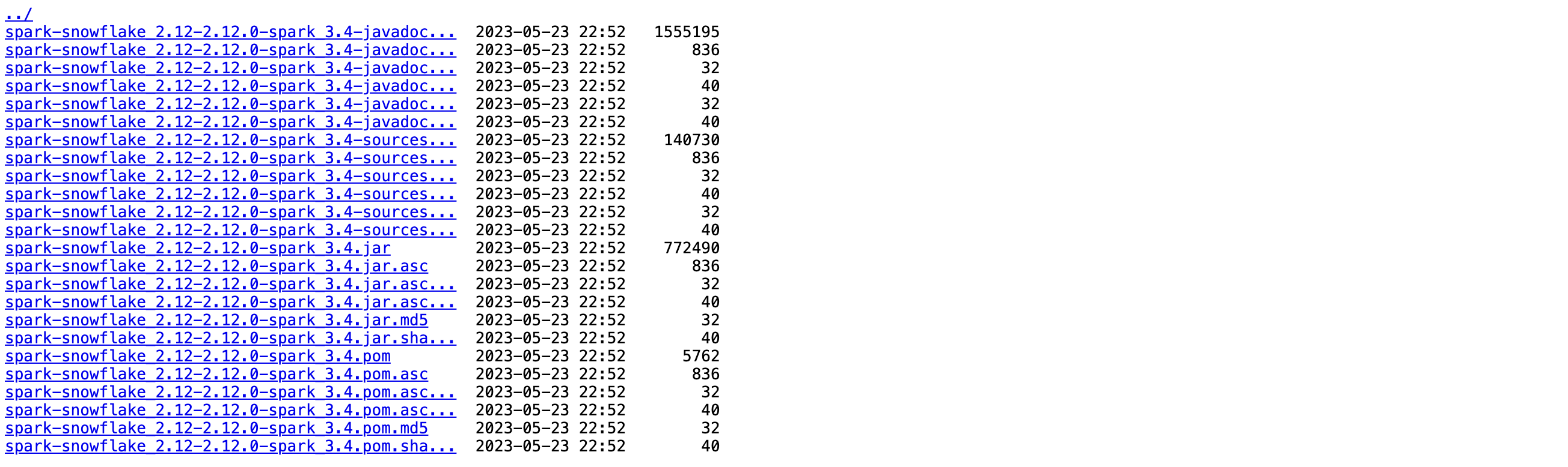 Snowflake Connector for Spark downloadable artifacts page