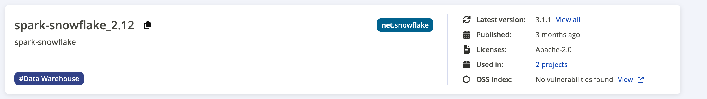 Snowflake Connector for Spark download page in Maven