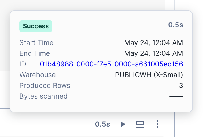 Cell run details window.