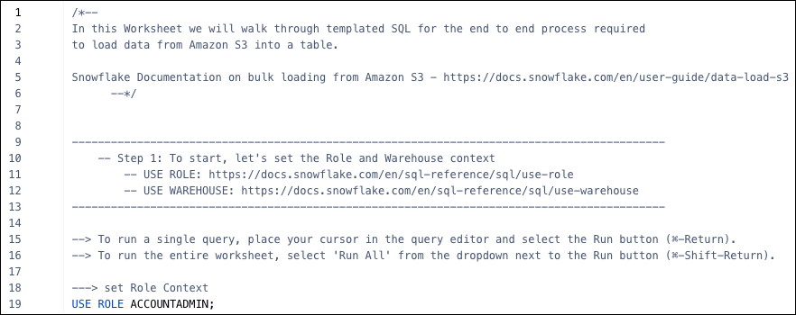 SQL load from cloud template worksheet, which contains the SQL commands for this tutorial, along with descriptive comments.