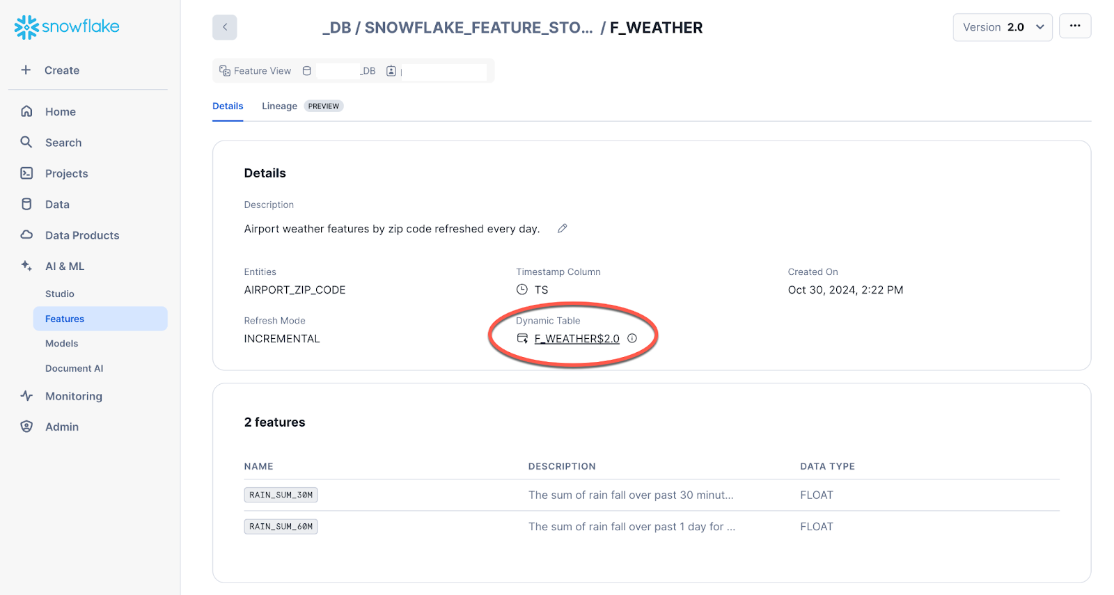 "Feature view" is in blue, indicating that it has been selected.