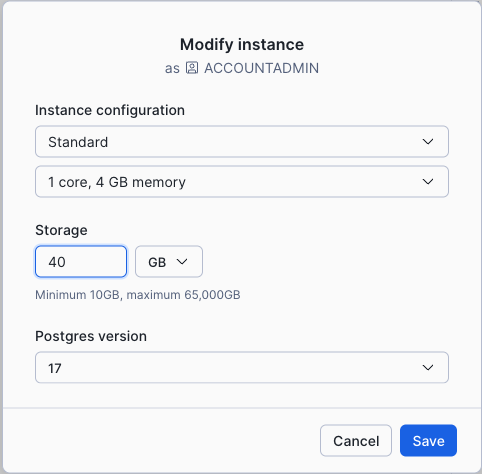 Modify a Snowflake Postgres instance