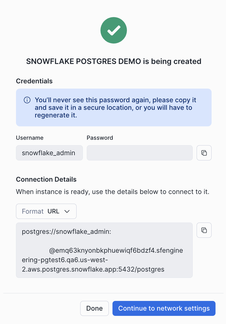 Snowflake Postgres connection reveal