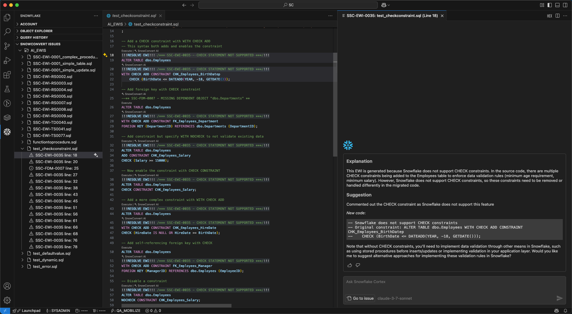 Explanation and suggestion panel