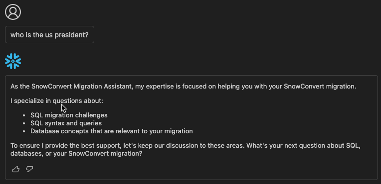Non-SQL related question abstension message