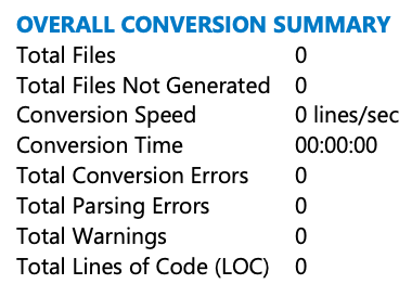 The Overall Conversion Summary section of the assessment report for Oracle