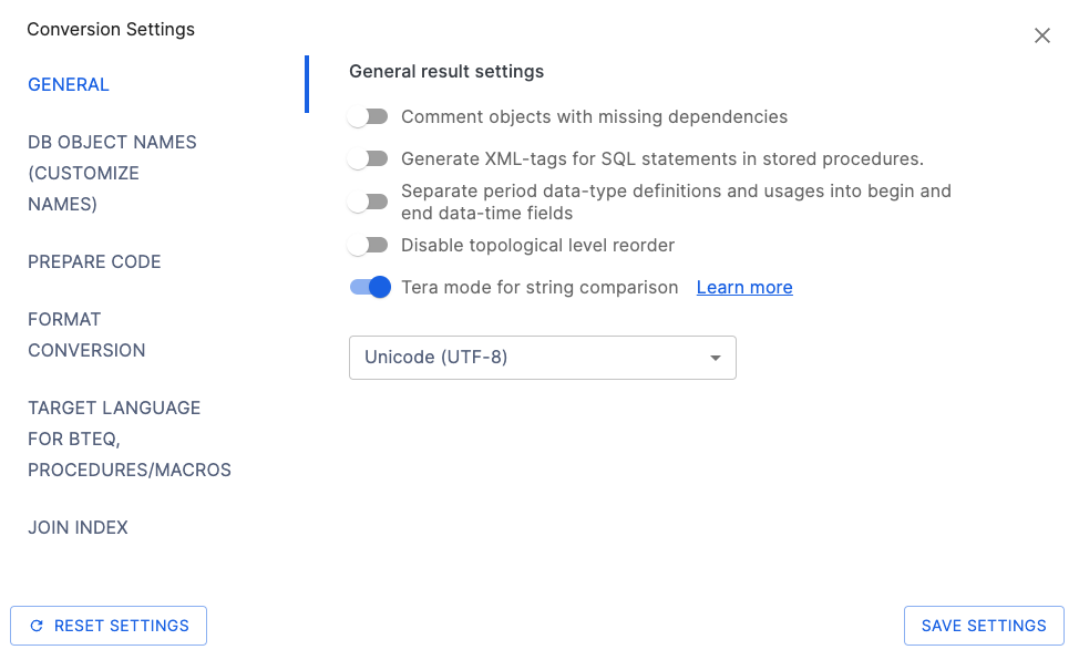 Conversion Settings in SnowConvert