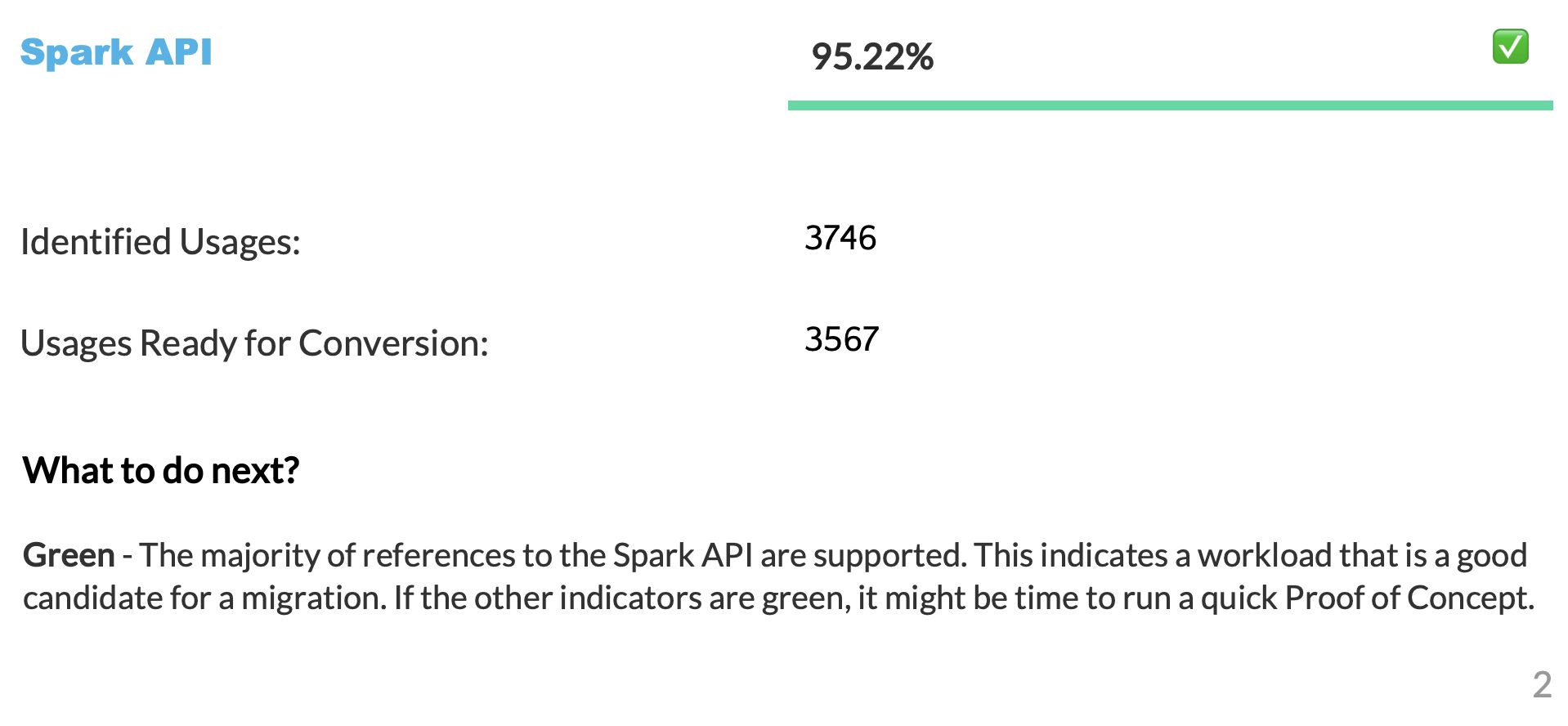 详细报告中的 Spark API 就绪度分数