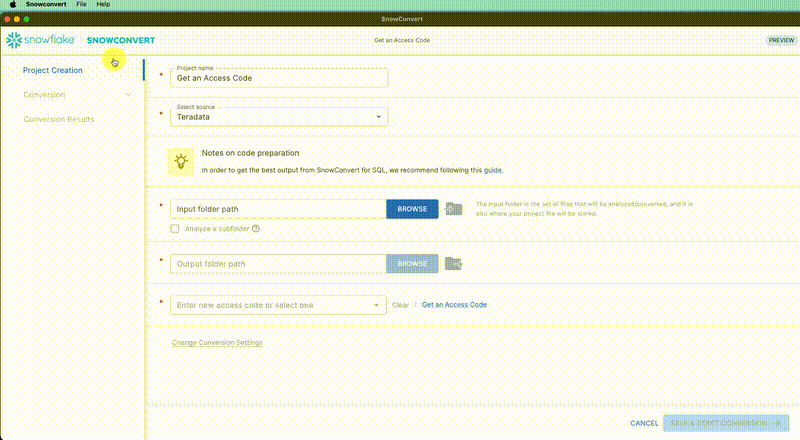 Request access code from help menu