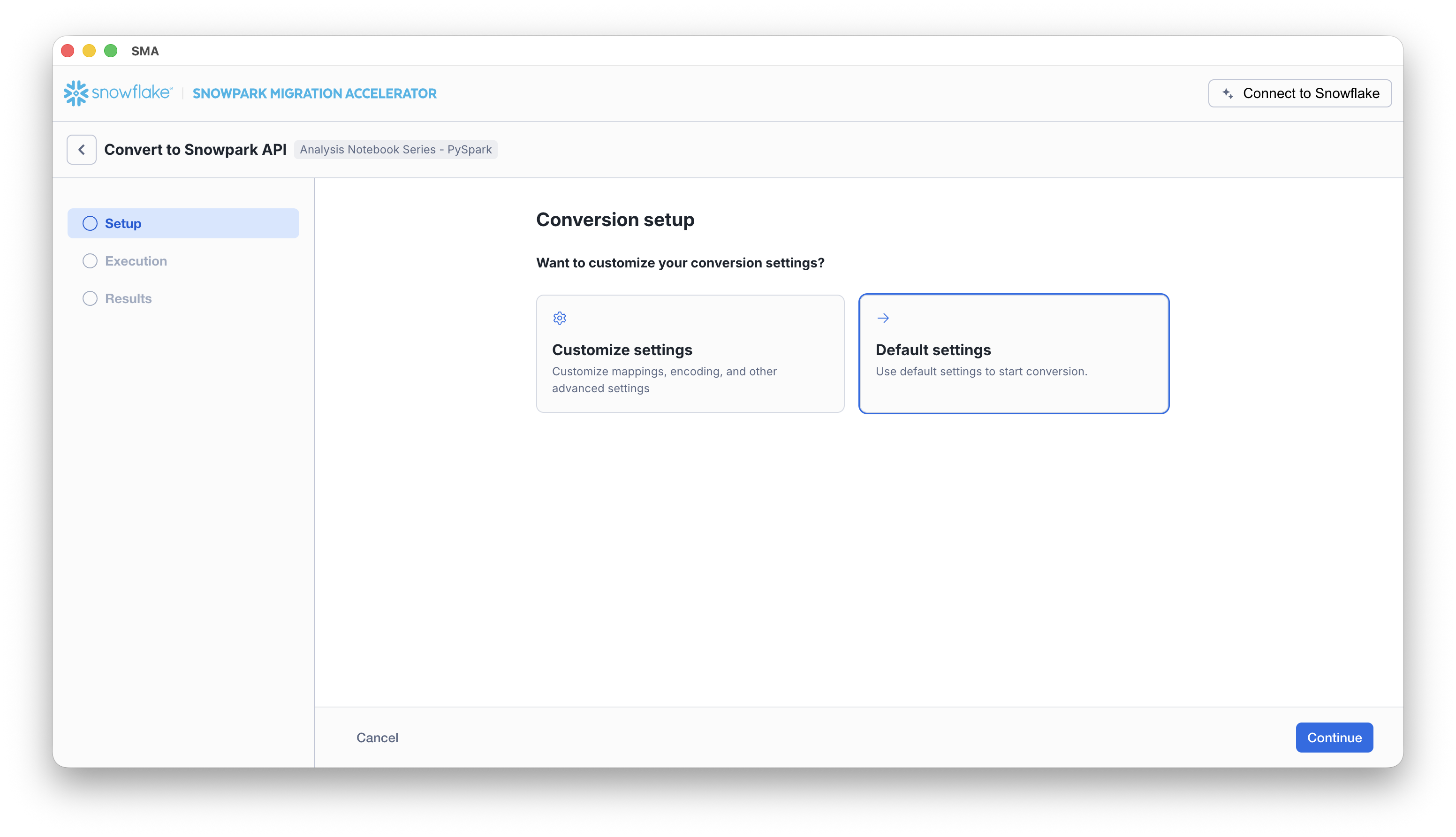Snowpark API Conversion settings