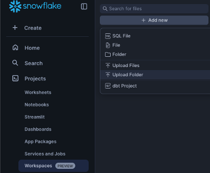 Navigate to Workspaces and upload folder