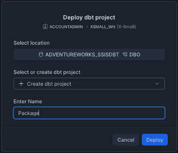 Deploy dbt project modal