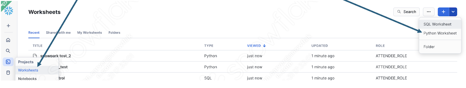 Worksheets menu items